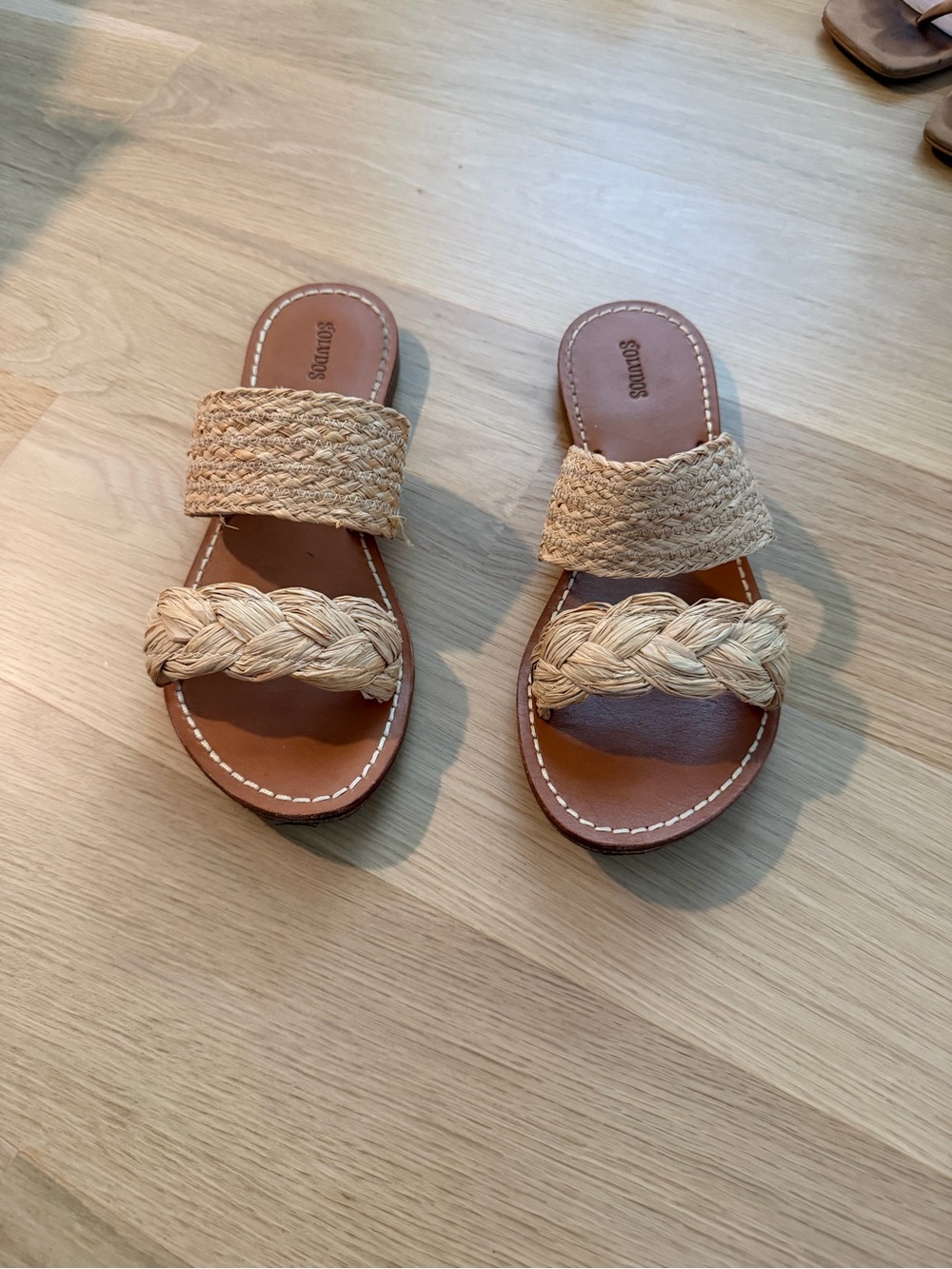 Soludos Braided Natural Straw Double-Band Slide Sandals - Tan